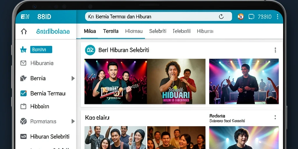 Antarmuka aplikasi 88ID menampilkan berita hiburan dan selebriti terbaru.