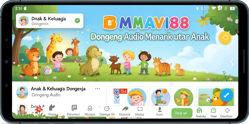 Antarmuka sederhana AMAVI88 untuk mendengarkan dongeng audio.
