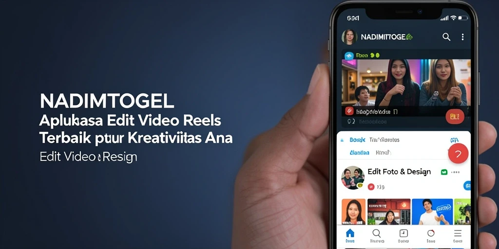 Screenshot aplikasi NADIMTOGEL dengan tampilan Edit Video Reels yang menarik.